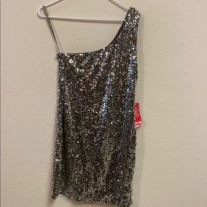 NWOT. One shoulder sequined mini dress